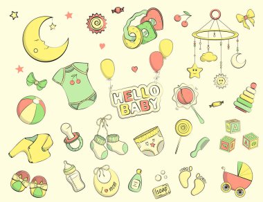 Yenidoğan bebek temalı Doodle seti.