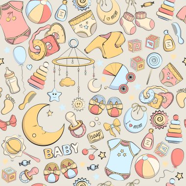 Bebek bakım eşyaları ile Dikişsiz desen