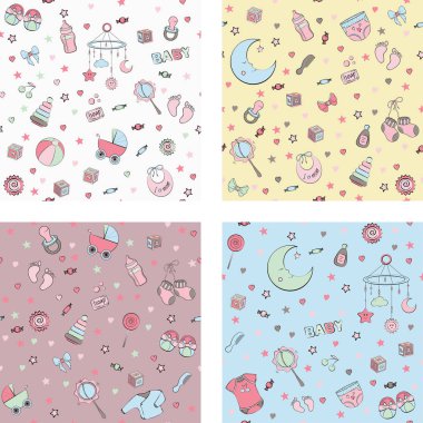 Bebek bakım eşyaları ile Dikişsiz desen seti