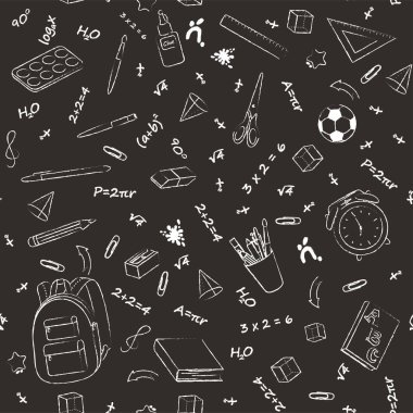 Okul malzemeleri ve stat ile tek renkli vektör dikişsiz desen