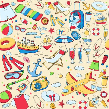 Çok renkli komik doodle yaz sym ile vektör sorunsuz desen