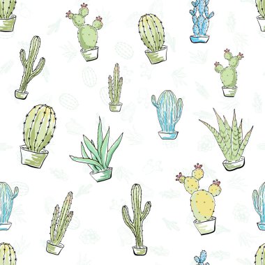 Kaktüslü, pürüzsüz bir şekil. Çok renkli el illu çizilmiş.