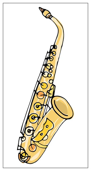 Carte de vœux vectorielle avec saxophone. Illustration multicolore dessinée à la main . — Image vectorielle