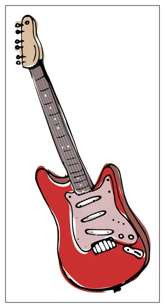 Carte de vœux vectorielle avec guitare. Illustration multicolore dessinée à la main . — Image vectorielle