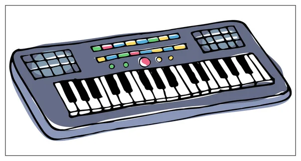 Carte de vœux vectorielle avec synthétiseur. Illustration multicolore dessinée à la main . — Image vectorielle