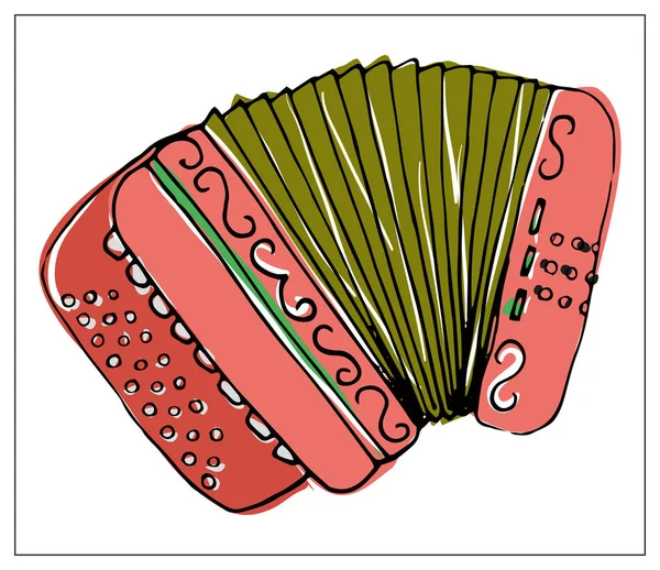 Biglietto di auguri vettoriale con fisarmonica. Illustrazione disegnata a mano multicolore . — Vettoriale Stock