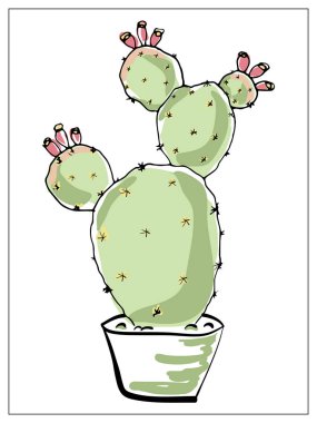 Kaktüslü tebrik kartı. Çok renkli el çizimi çizimi.