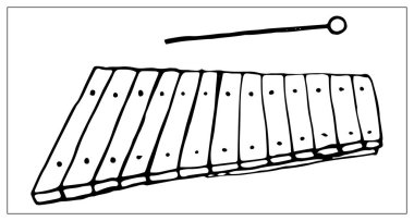 Ksilofonlu vektör tebrik kartı. Doğrusal el çizimi resimleme.