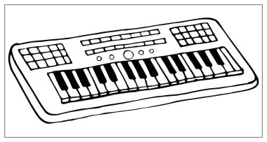 Sentezleyicili vektör tebrik kartı. Doğrusal el çizimi resimleme.