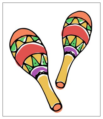 Marakas 'lı vektör tebrik kartı. Çok renkli el çizimi çizimi.