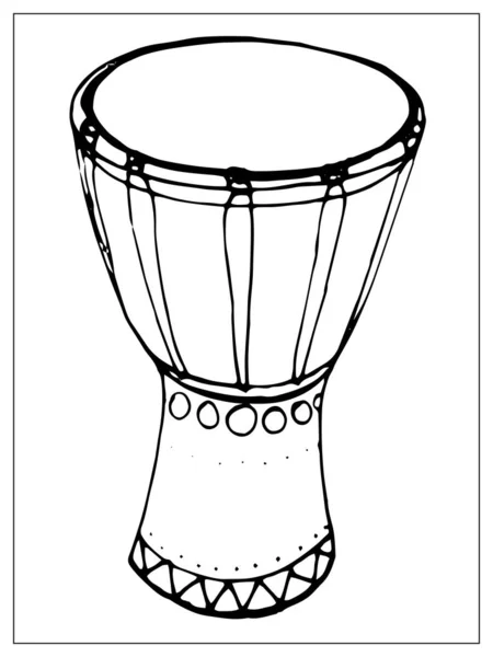 Tarjeta de felicitación vectorial con djembe. Ilustración lineal dibujada a mano . — Archivo Imágenes Vectoriales