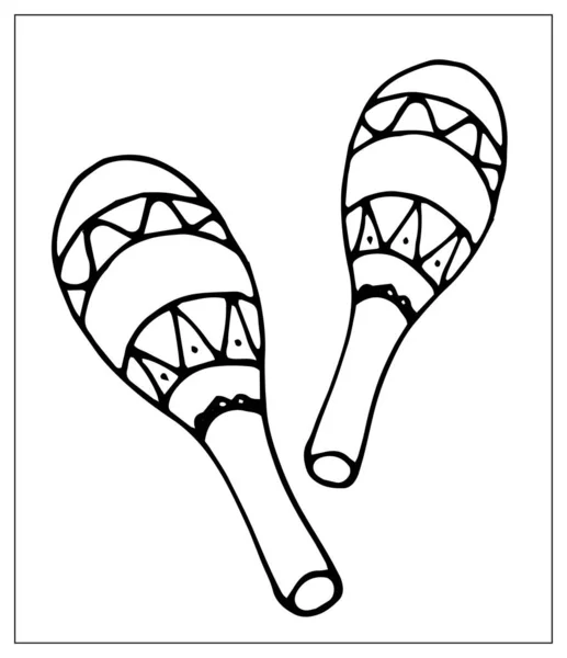 Tarjeta de felicitación vectorial con maracas. Ilustración lineal dibujada a mano . — Vector de stock