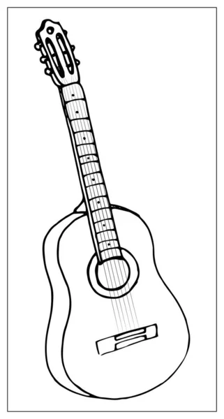 Vector greeting card with guitar. Linear hand drawn illustration. — Stock Vector