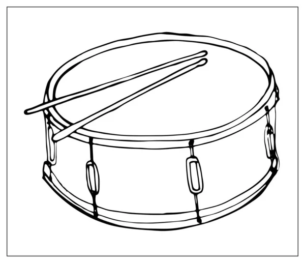Tarjeta de felicitación vectorial con tambor. Ilustración lineal dibujada a mano . — Vector de stock
