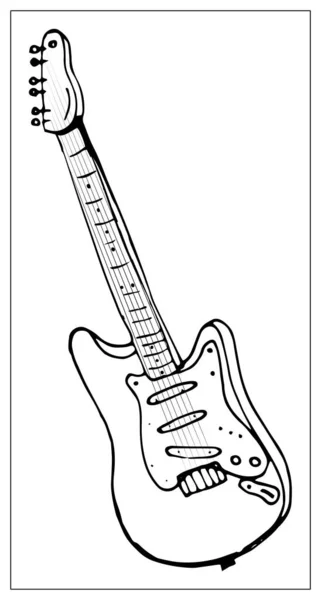 Carte de vœux vectorielle avec guitare. Illustration linéaire dessinée à la main . — Image vectorielle