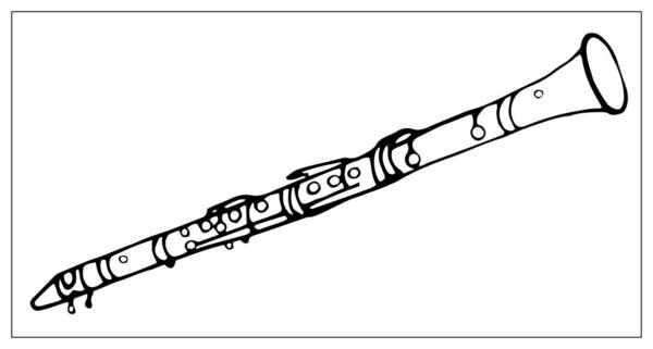 Vector greeting card with clarinet. Linear hand drawn illustration.