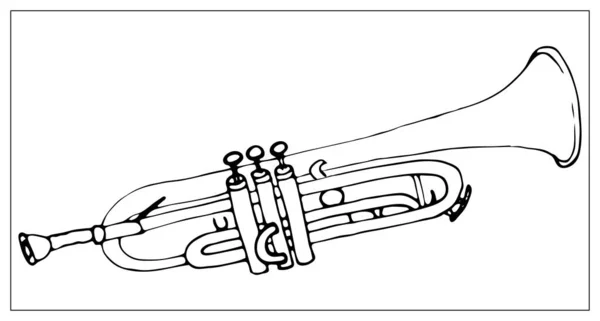 Cartão de vetor com trompete. ilustração desenhada à mão linear . — Vetor de Stock