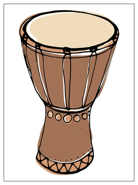 Vektorköszöntő kártya djembe-mel. Többszínű kézzel rajzolt illusztráció. — Stock Vector