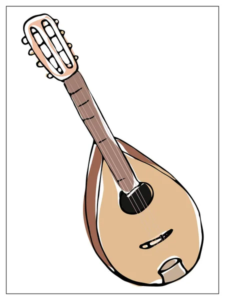 Tarjeta de felicitación vectorial con mandolina. Ilustración dibujada a mano multicolor . — Archivo Imágenes Vectoriales