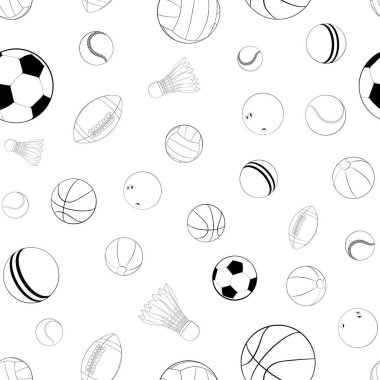 Spor topları vektörsüz desen. Web tasarımı, logo, simge, uygulama ve UI için düz vektör çizimi. Beyaz üzerine izole hisse senedi illüstrasyonu.