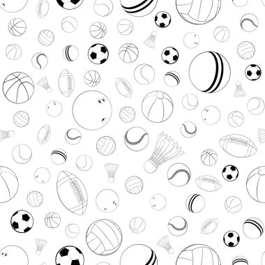 Spor topları vektörsüz desen. Web tasarımı, logo, simge, uygulama ve UI için düz vektör çizimi. Beyaz üzerine izole hisse senedi illüstrasyonu.