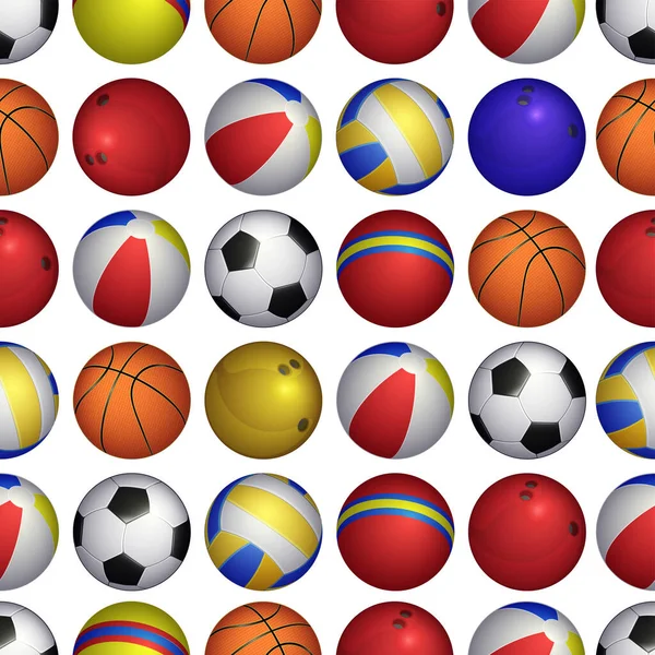 Sports balls vector seamless pattern. Realistic vector illustration for web design, logo, icon, app, UI. Isolated stock illustration on white.