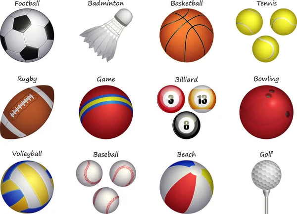 Realistische Sportballen Vector Grote Set Geïsoleerd Witte Achtergrond Realistische Vectorillustratie — Stockvector