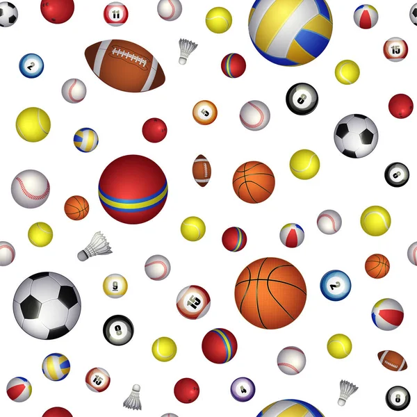 スポーツボールベクトルシームレスパターン Webデザイン アイコン アプリ Uiのための現実的なベクトルイラスト 白の独立したストックイラスト — ストックベクタ