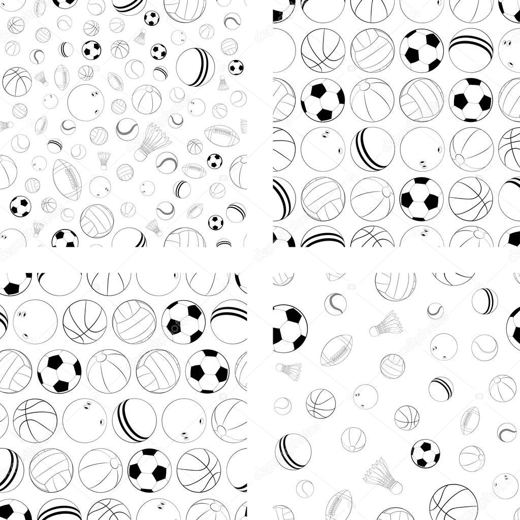 Sports balls vector seamless pattern. Flat vector illustration for web design, logo, icon, app, UI. Isolated stock illustration on white.
