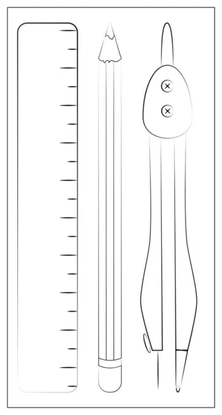 Vektorová Sada Tužky Pravítkem Školní Nástroj Pro Kreslení Kruhů Izolovaná — Stockový vektor