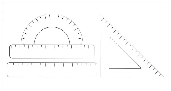 Ilustración Contorno Vectorial Regla Borde Recto Regla Triángulo Transportador Material — Vector de stock