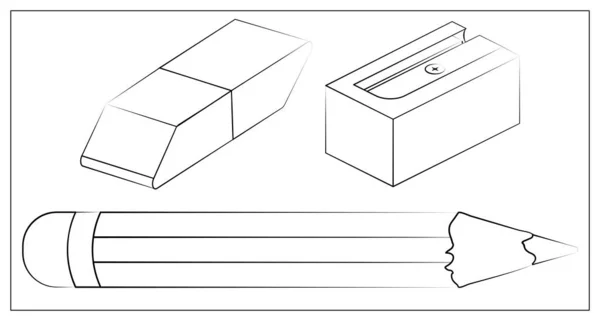 Vektorns Linjeikon Vektor Skissera Illustration Penna Gummi Och Penna Vässare — Stock vektor