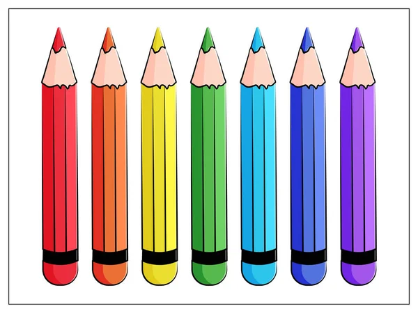 Vector Set Varicolored Color Pencils Icon Rainbow Vector Flat Illustration — Stock Vector