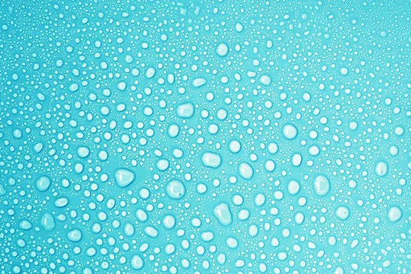 Primo Piano Gocce Acqua Sfondo Blu — Foto Stock