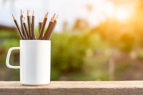 Bleistiftgruppe Der Weißen Kaffeetasse — Stockfoto