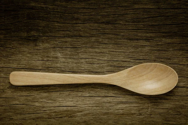 Wood Spoon Old Wooden Desk Vintage Style — Stock Photo, Image