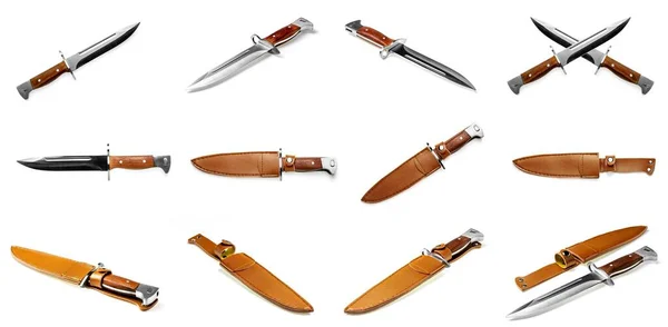 Colección Cuchillo Combate Vintage Bayoneta Vaina Aislada Sobre Fondo Blanco — Foto de Stock