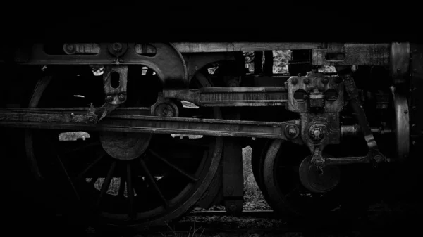 Vieja Rueda Varillas Locomotora Vapor Monocromo — Foto de Stock