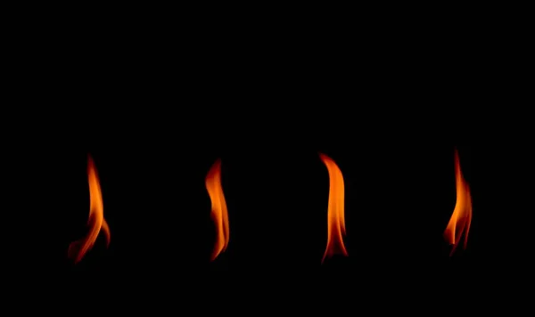 Collection Flammes Feu Isolées Sur Fond Noir — Photo