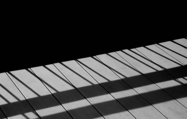 Metal Fence Shadows Wood Floor — Stock Photo, Image