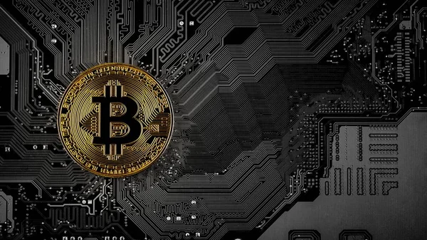 Devre kartında altın bitcoin.
