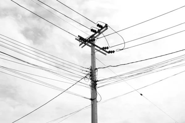 Электрические Полюсные Линии Провода Монохромные — стоковое фото