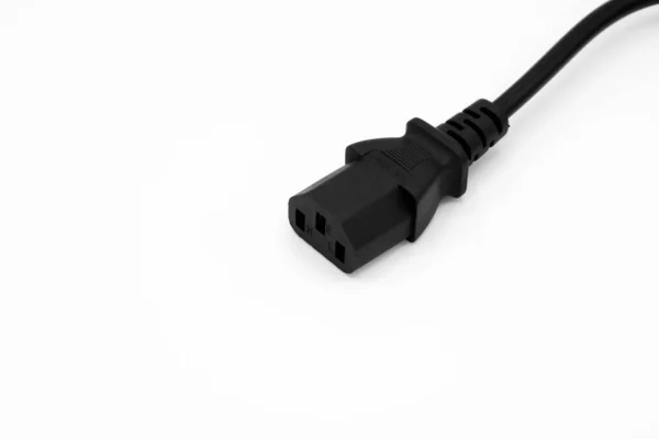 Zwart Ontvangen Elektrische Stekker Kabel Geïsoleerd Witte Achtergrond — Stockfoto