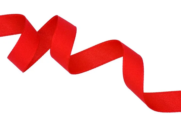 Spiral Red Fabric Ribbon Isolated White Background — Stock Photo, Image