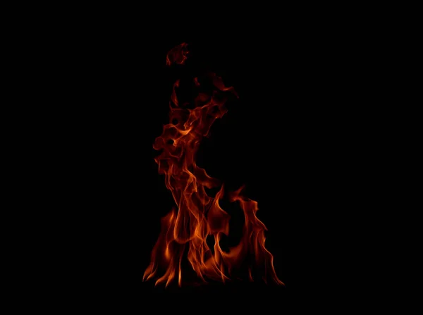 Flammes Feu Isolées Sur Fond Noir — Photo