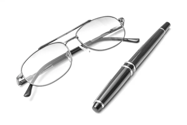 Glasses Pen White Background — Stock Photo, Image