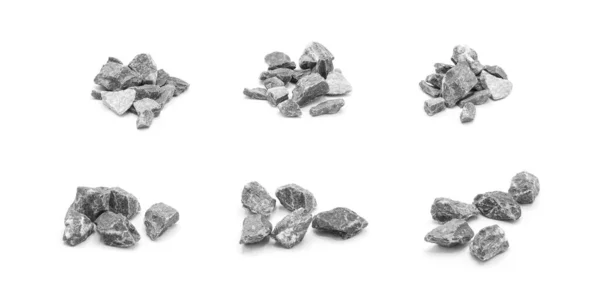 Collection Grey Rock Pile Isolated White Background — Stock Photo, Image