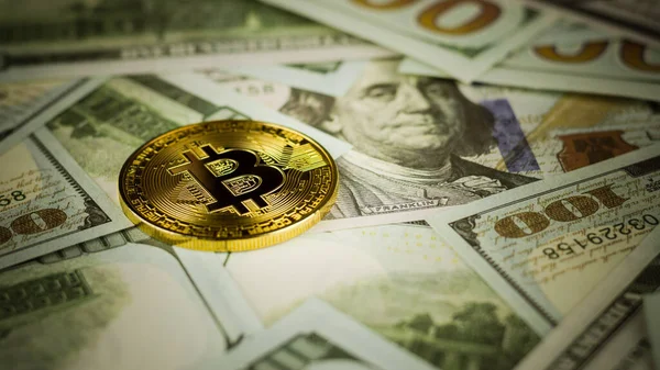 Bitcoins Pila Fondo Billetes Concepto Empresa Economía — Foto de Stock