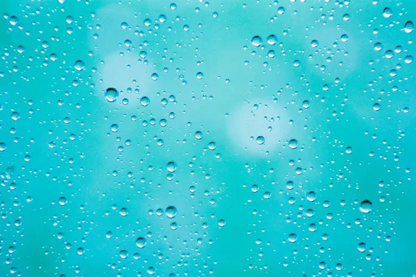 Primo Piano Gocce Acqua Sfondo Vetro Blu — Foto Stock