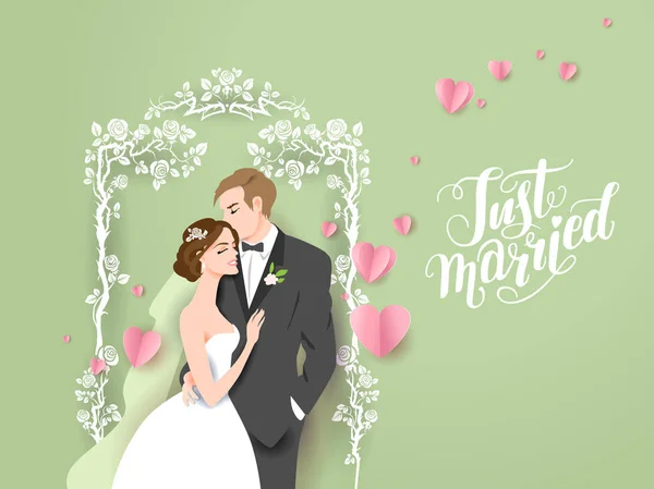 Hochzeitskarte Papierschnitt Und Bastelstil Vektor Liebe Illustration — Stockvektor